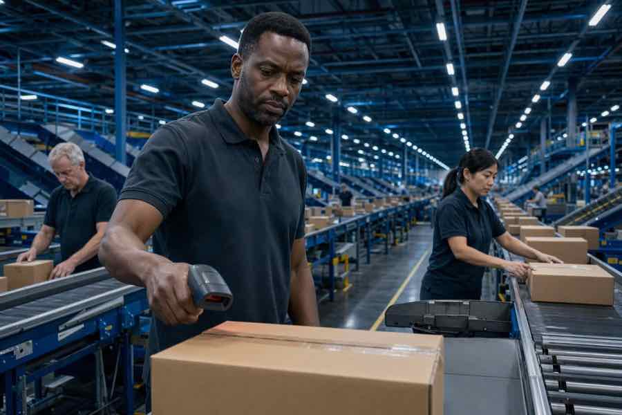 Staffer in een distributiecentrum