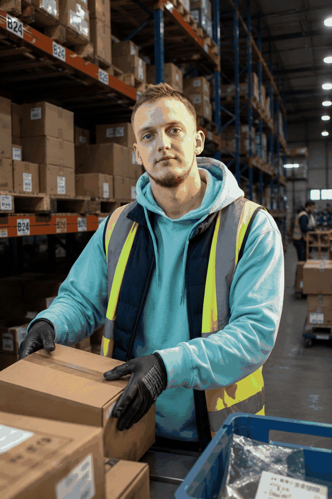 Orderpicker aan het werk in een distributiecentrum via Staffyou